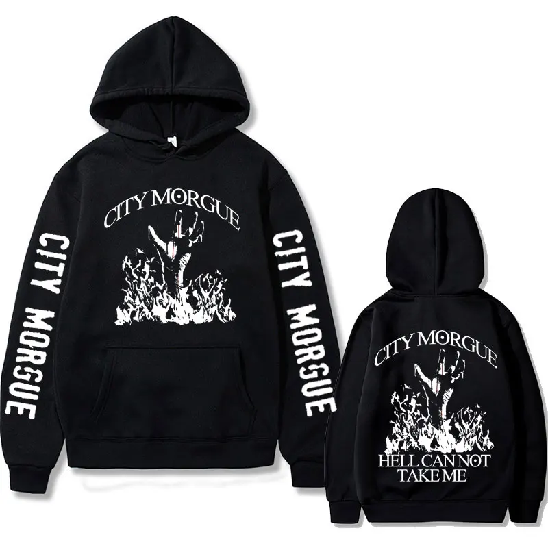 

Rapper City Morgue Hell Cannot Take Me Graphic Print Hoodie Men Women Fashion Hip Hop Vintage Oversized Sweatshirt Men's Clothes