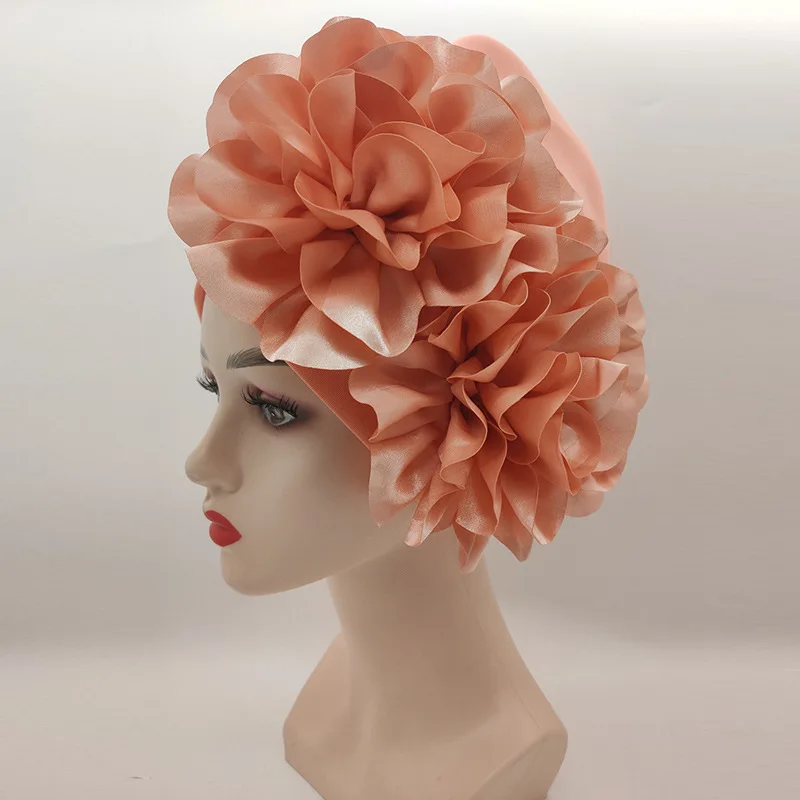 

Lastest Feather Flower Turban Bonnet for Women Muslim Headscarf Caps Wedding Party Headwear Turbante Mujer African Headtie