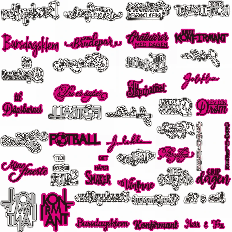

Norwegian Swedish Danish Letter Cutting Dies mine fineste fiatuleses med dagen grip dagen Artristic Words Die Cut 2022 New