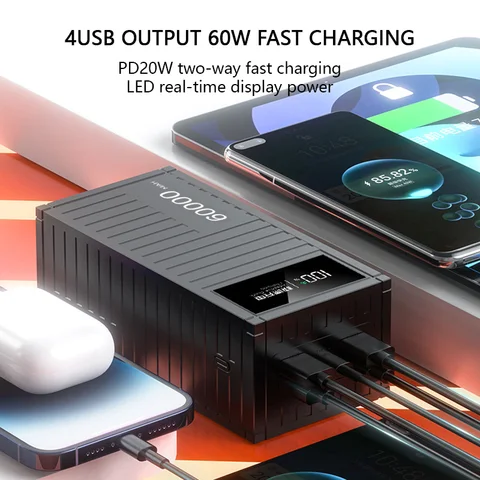 66 Вт сверхбыстрая зарядка 60000 мАч Power Bank сверхбольшой емкости мобильный мини-банк питания для Xiaomi iPhone 13 14 стиль контейнера