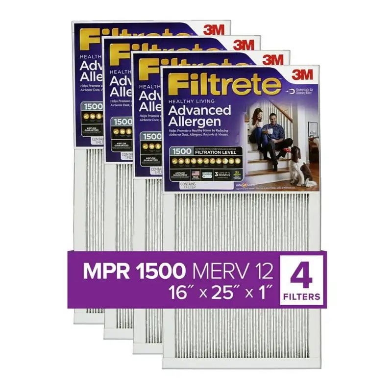 

, 16x25x1, MERV 12, Advanced Allergen Reduction HVAC Furnace Air Filter, Captures Allergens, Bacteria, Viruses, 1500 MPR, 1 Filt