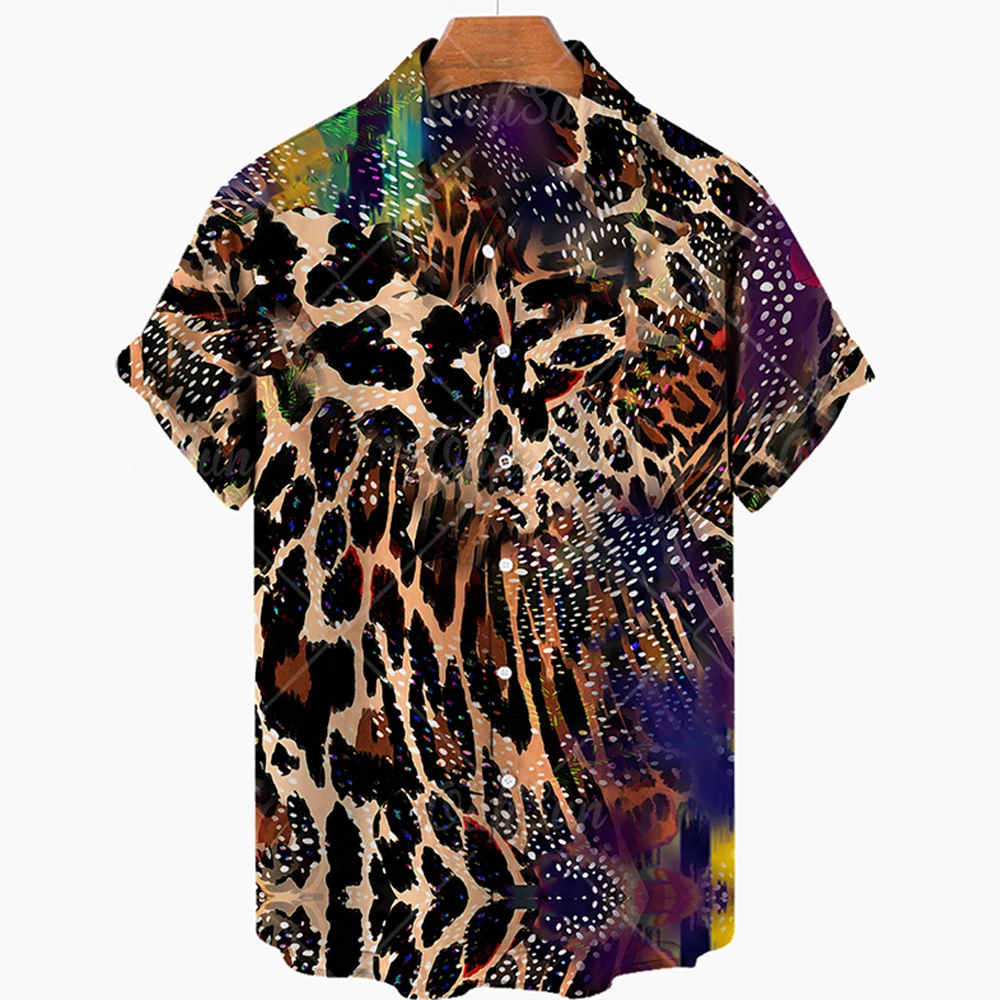 

2022 Fashion Animal Tattoo Summer Beach Loose Fashion Short Sleeve Shirt Oversized Hawaiian Shirt Casual Trend All-match S