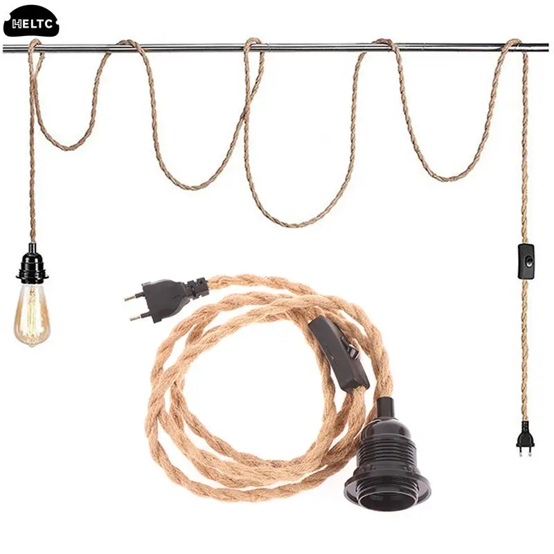 

2M 3M E27 EU Plug DIY Twisted Cord Lamp Base Rope Electrical Wire 2 Core Plastic Socket Household Vintage ON OFF Switch Cable