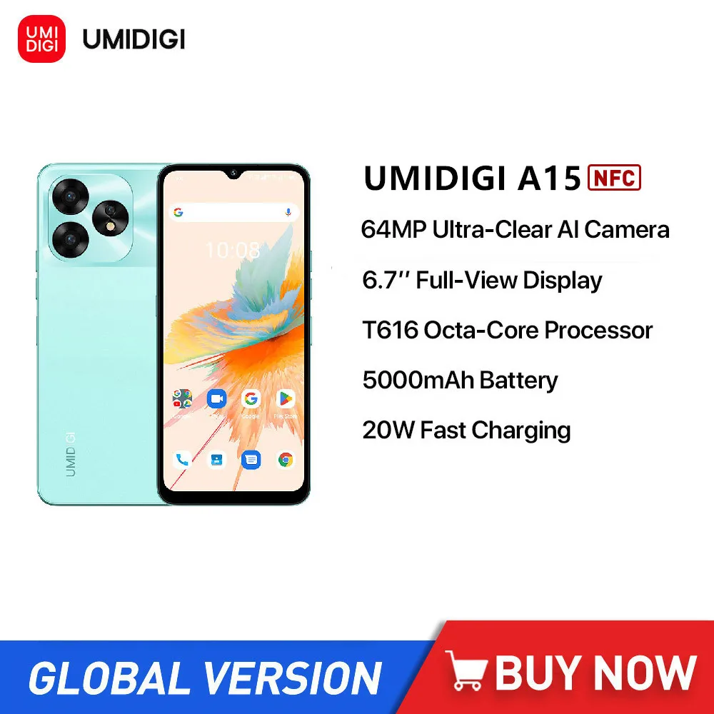 UMIDIGI A15 смартфон, экран 6,7 дюймов, Восьмиядерный, 8 ГБ + 256 ГБ