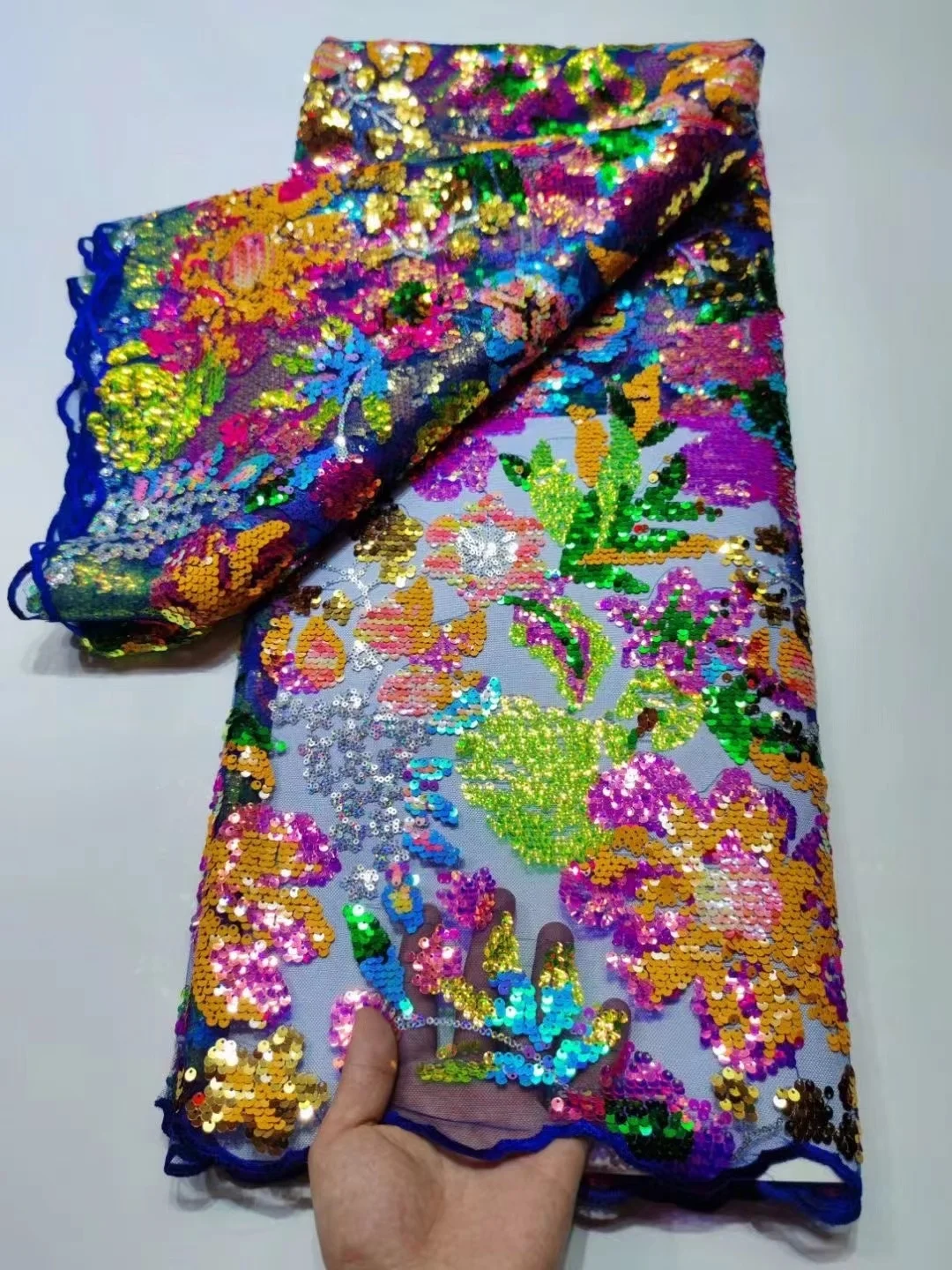 

Blue Hot Sale African Sequins Lace Fabric 2022 High Quality Lace Material Nigerian Lace Fabrics For Wedding Sewing