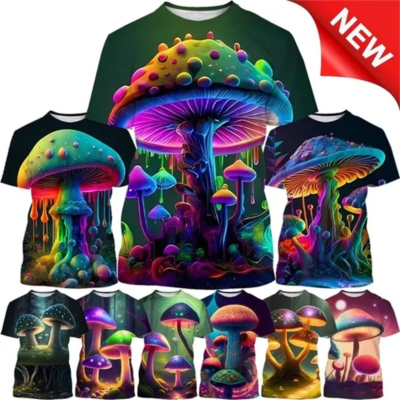 

Colorful Mushroom 3d Printed Realistic T-shirt Plant Fungus Short Sleeve Natural Forest Casual Fashion Men's/women's Top Quality