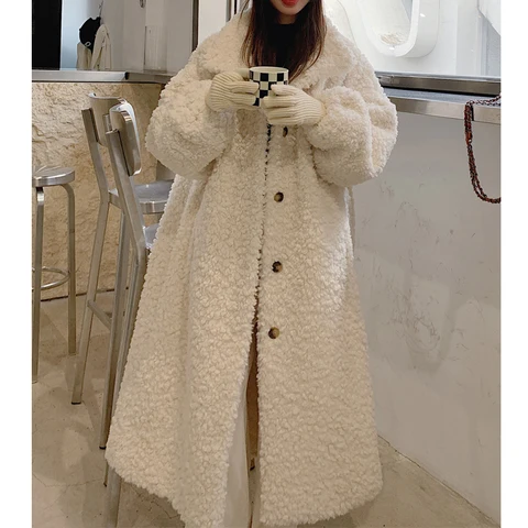 Женское теплое меховое пальто, плотное женское длинное пальто с отложным воротником, бежевые топы для женщин Casaco Feminino