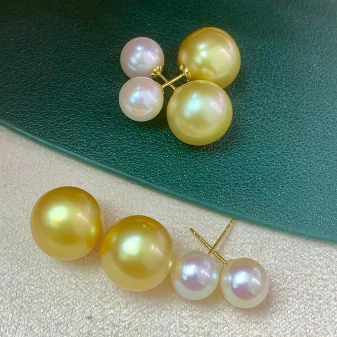 

Real 18K Gold AU750 7MM 11-12MM Southsea Gold Color White Color Pearl Stud Earrings Nice Party Wedding Women Female Girl Gift