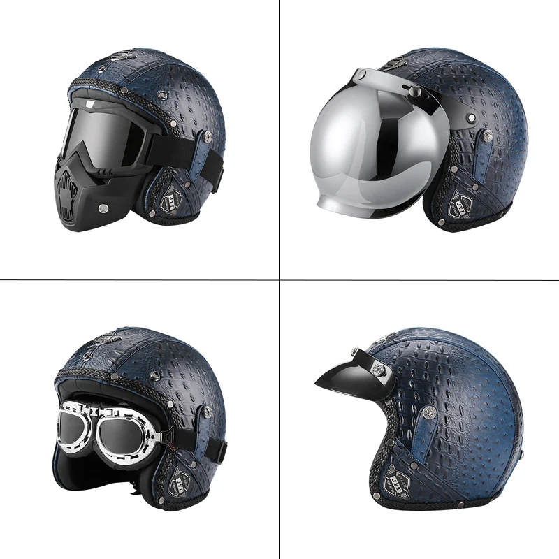 

2022 Новинка 3/4 мотоциклетный шлем из искусственной кожи в стиле ретро мотоциклетный шлем открытое лицо скутер шлем для мужчин и женщин летня...