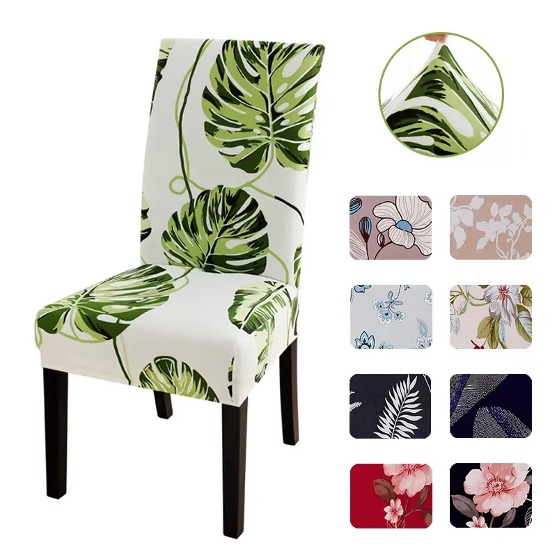 

Plant Style Printed Chair Cover for Dining Room Kitchen Office Hotel Banquet Home Decor Stretch Seat Covers Removable Anti-dirty