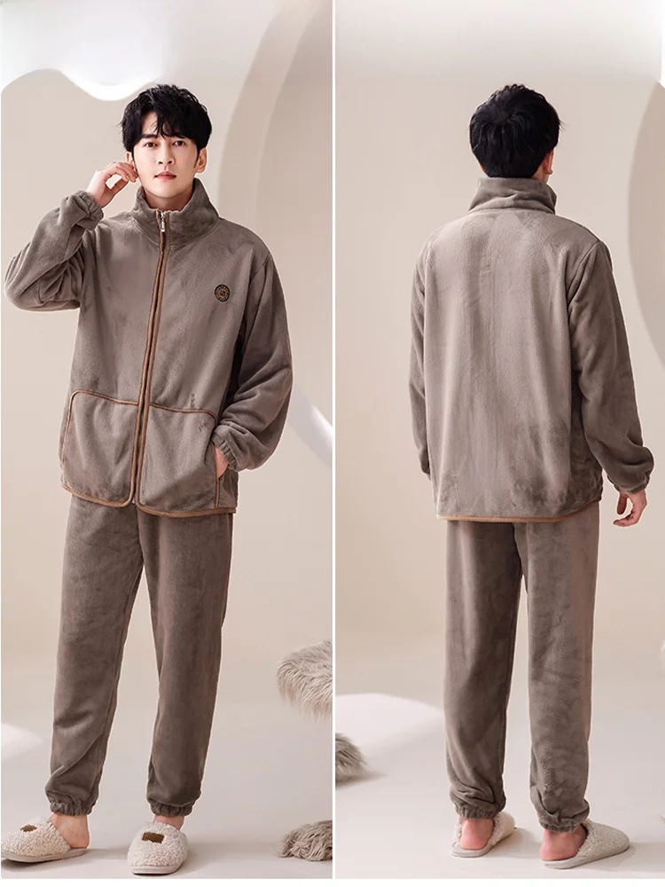  Men's Pajamas Winter Coral Fleece Thickened Fleece-lined Autumn and Flannel Plus size Casual Home