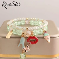 rose sisi japanese and korean style girl pendant jewelry crystal bracelet for women beads bracelets elastic set fridendship