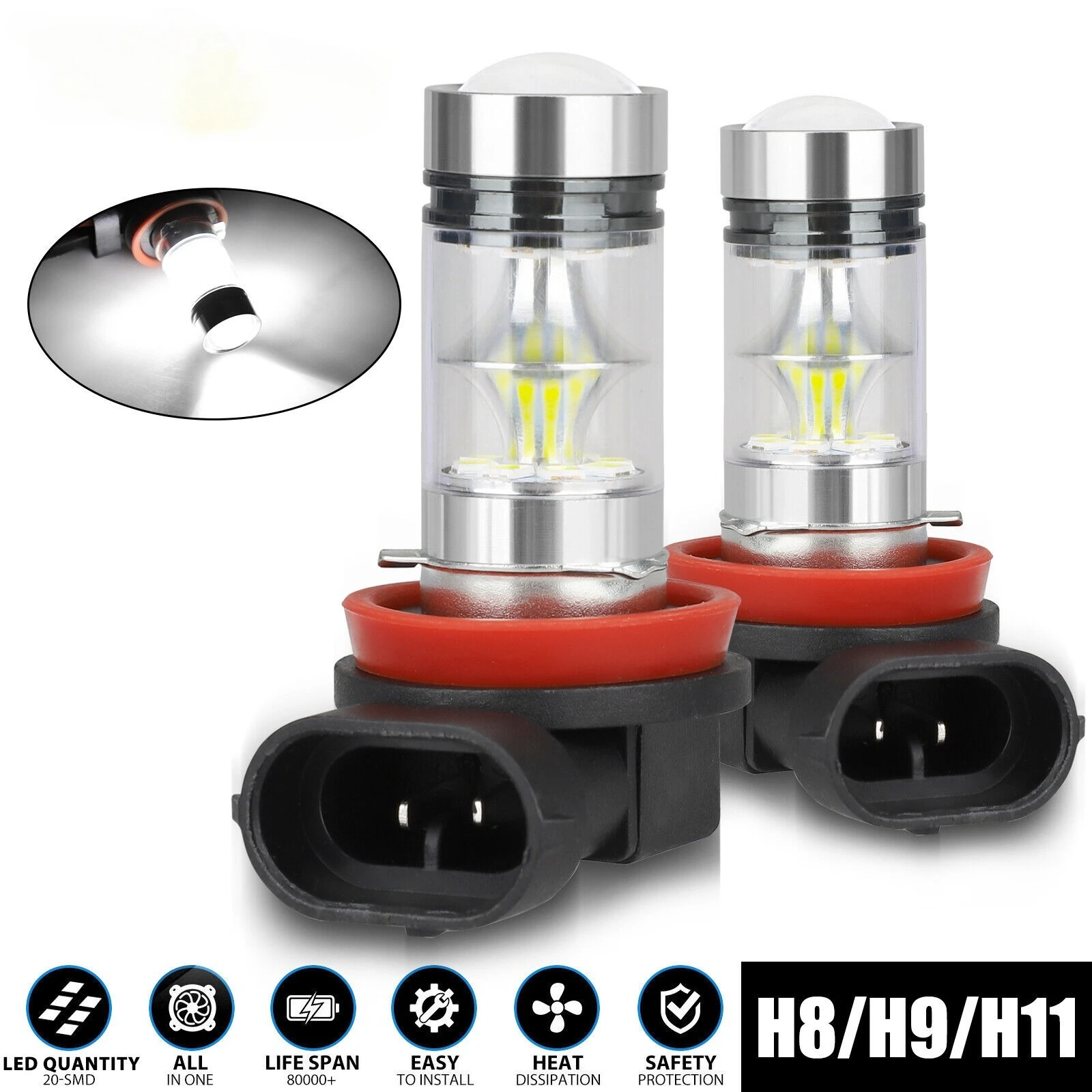 

2x H8 H11 H16 Светодиодные противотуманные фары DRL Комплект 3600LM 6000K Ксеноновые супер белые