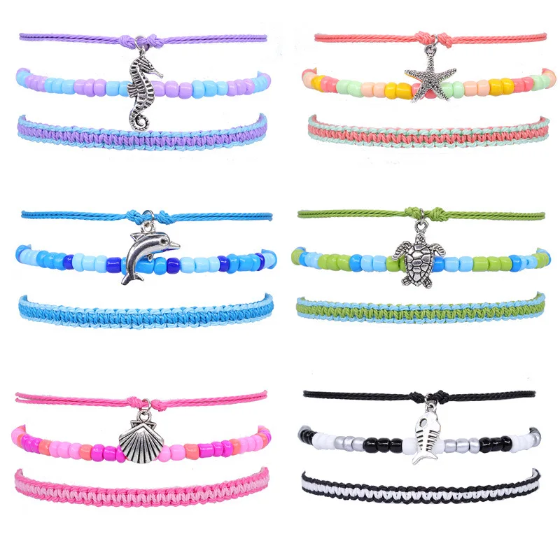

3pcs/set Seed beads Braided Friendship Bracelets Women Girls Dolphin Alloy Pendant Wax Thread Friendship Wrist Jewelry