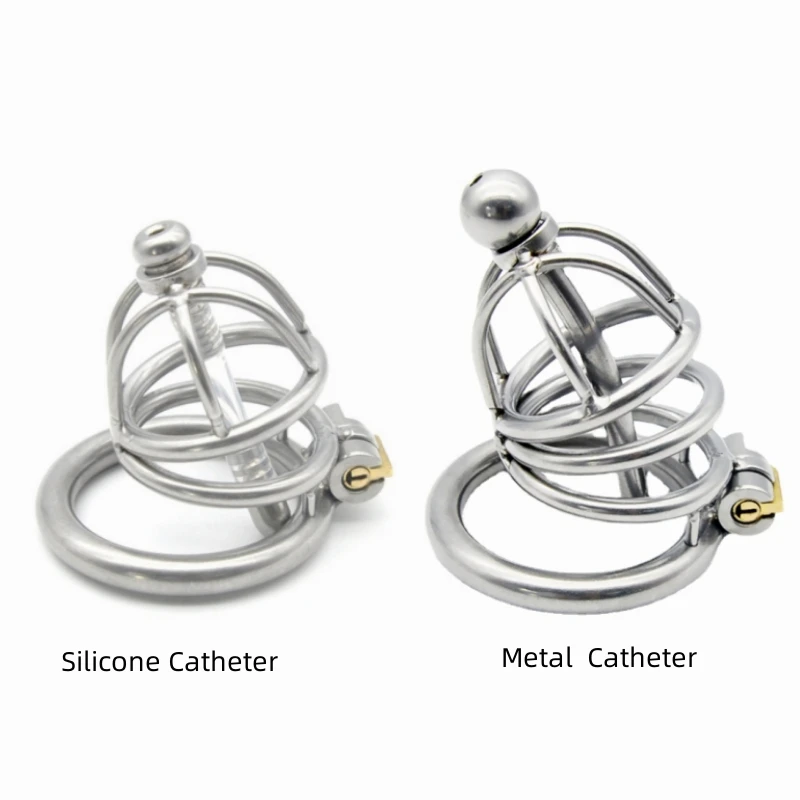 

Male Metal Chastity Cage with Urethral Catheter Penis Ring Lock 3 Sizes of Chastity Device Sissy Penis Cage Adult Sex Toys 18+