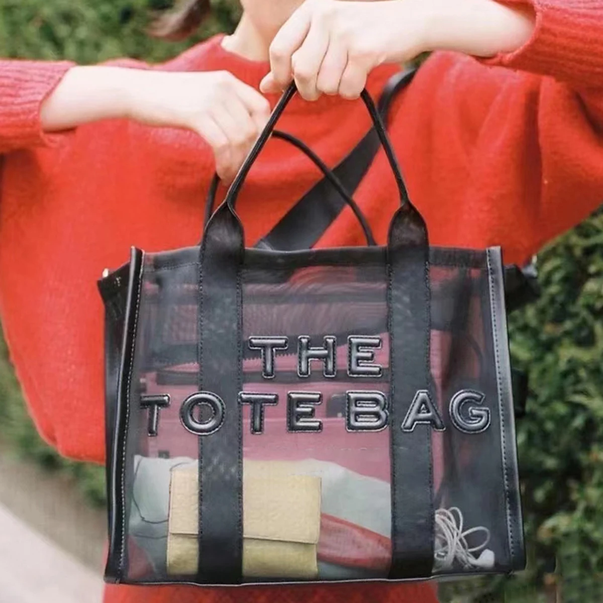 

Повседневные сетчатые вместительные сумки-тоуты, женские сумки-Кроссбоди конфетных цветов с буквенным графическим принтом для женщин, мод...