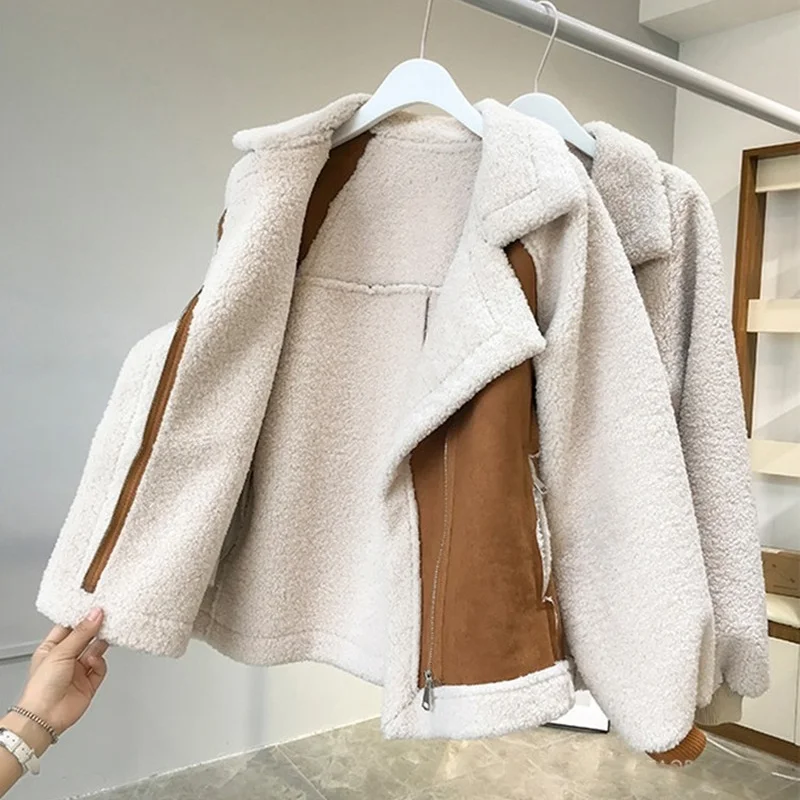 2021 Autumn New Women Winter Faux Fur Suede Jackets Coat Thicken Warm Lambswool Teddy Coats Ladies Loose Oversized Outwear Tops