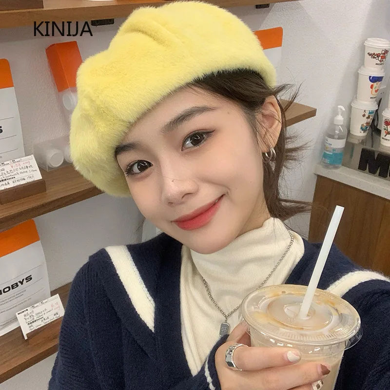 

New Candy Colors Beret Hats for Women French Artist Woolen Beanie Hat Autumn Winter Female Cap Keep Warm Winter Hat Accessories