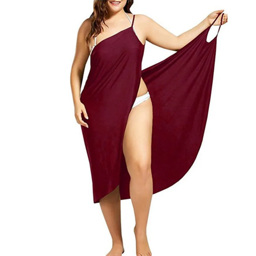 

5XL Women Sexy Beach V-Neck Sling Dress 2022 Summer Towel Backless Swimwear Cover Up Wrap Robe Female Tropical Dresses Plus Size