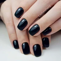 24pcs glossy black press on false nails for design artificial short square fake nails full cover finger tips diy manicure tool