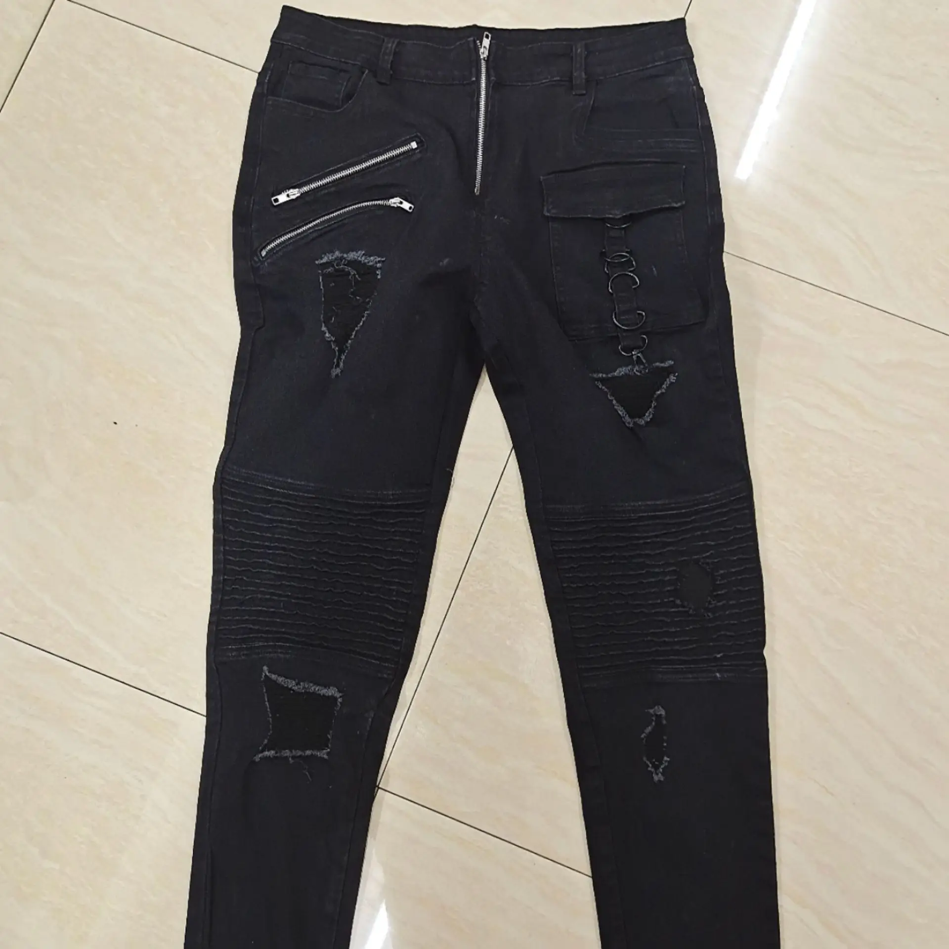 Streetwear Jeans  Punk Style Man Pants Zipper Decoration Straight Trousers Wear Side Boyfriend Black Slim Fit Men Skinny Jeans
