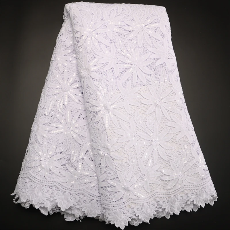 

Чисто белая африканская Водорастворимая кружевная ткань с блестками 5 ярдов 2023 Африканский гипюр шнур ткань для женщин Свадебное платье