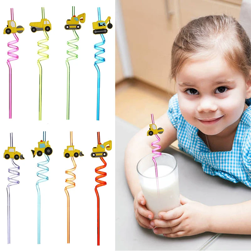 

8pcs Cartoon Cute Straws Repeatable Straws Curved Straws Party Gifts Children's Straws Multicolor Creative Soft