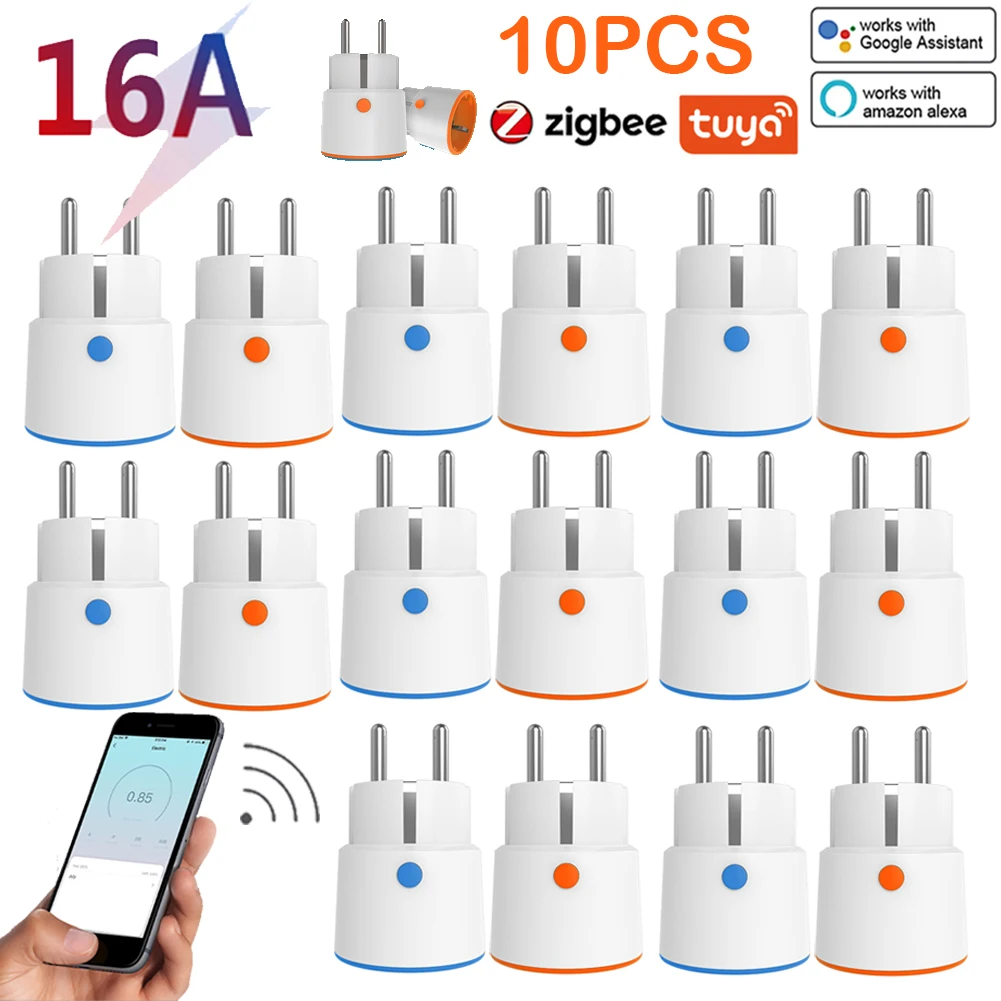 

1-10pcs Tuya Smart Zigbee 3.0 EU Plug 16A Outlet Timing Function Remote Control Work With Zigbee Home Works with Alexa Google