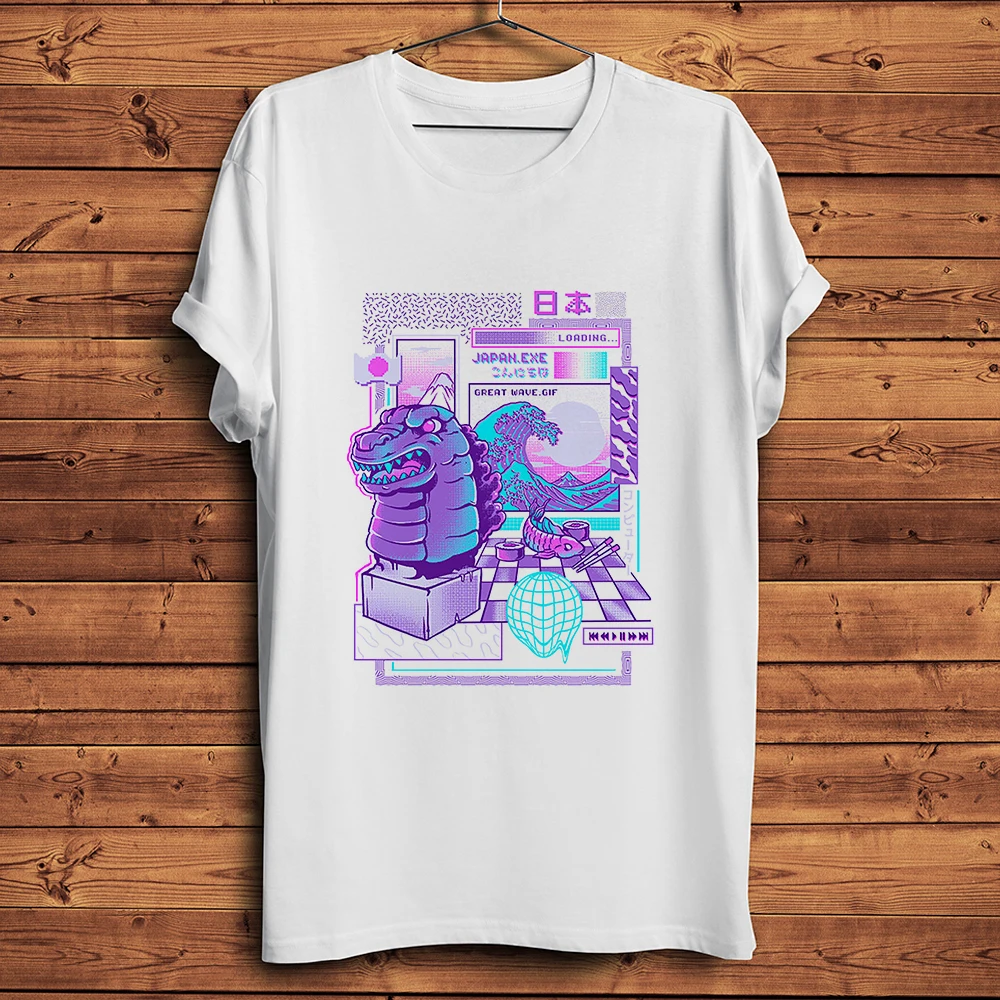 Фото Забавная винтажная футболка Vaporwave Style 8bit Game Japan Flavour Wave, мужская футболка с коротким рукавом, белая повседневная футболка унисекс, уличная одежда №1
