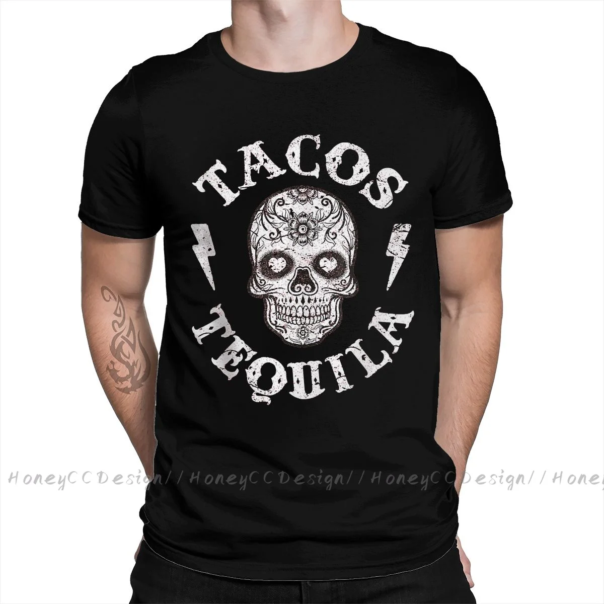 

Mexico Skull Sugar Sugar Skull Tacos Tequila Mexican Fun Print Cotton T-Shirt Camiseta Hombre For Men Fashion Streetwear Shirt