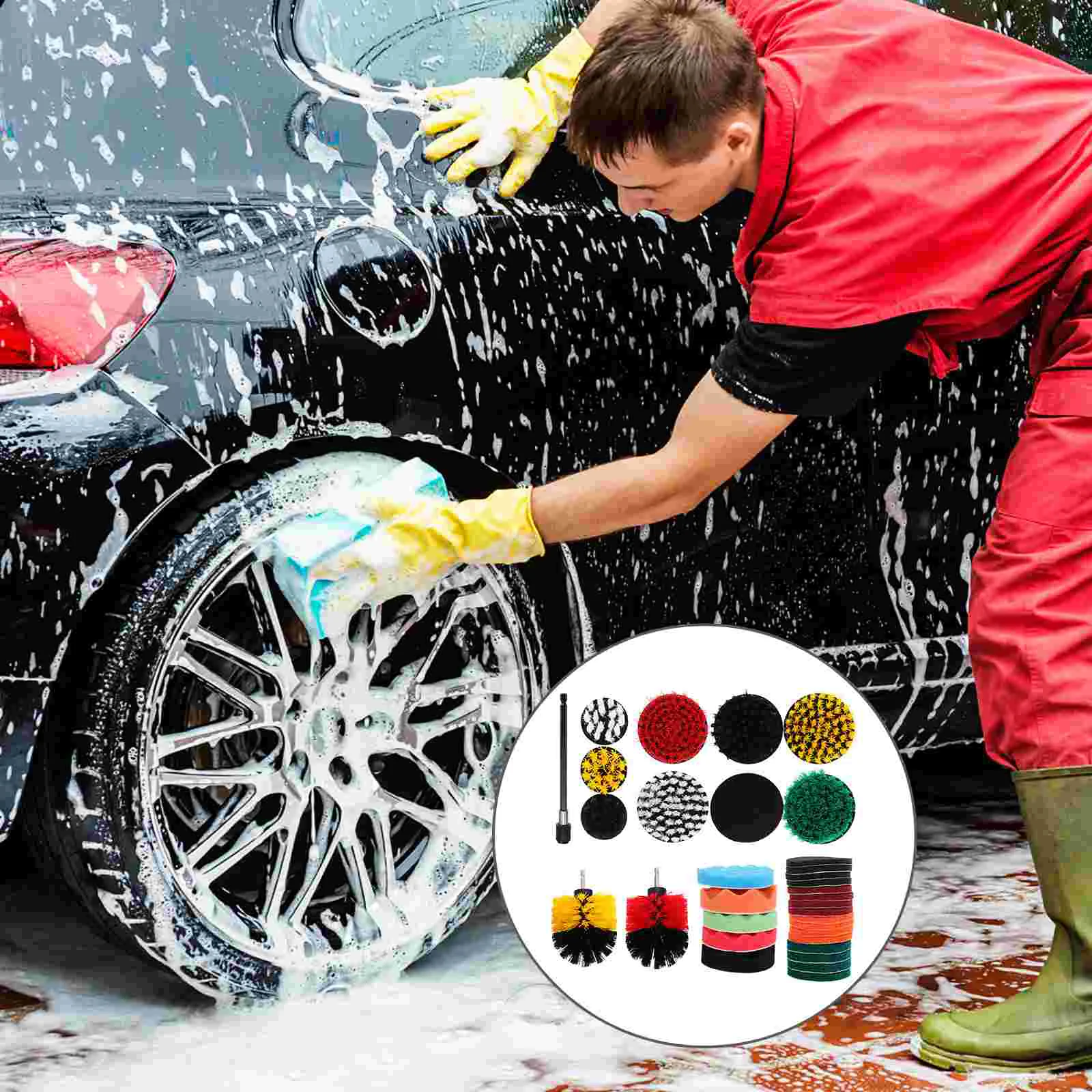 

Drill Cleaning Brush Brushes Set Kit Sponge Car Buffing Polishing Attachment Dedusting Grout Grinding Padswith Polish Power