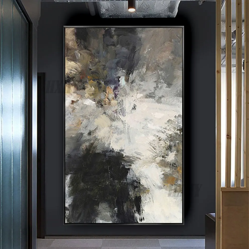 

2022 новая ручная роспись, черная абстрактная картина маслом на холсте, настенное искусство для домашнего декора, настенные картины, современ...