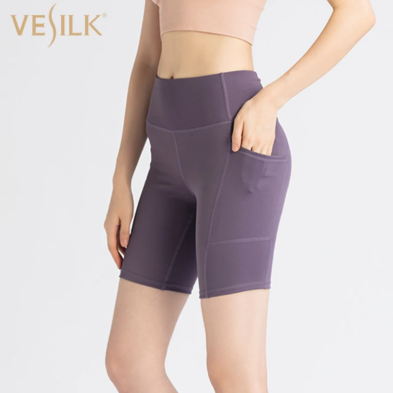 

Женские спортивные штаны для йоги VESILK, дышащие брюки средней длины с высокой талией, облегающие сетчатые штаны с боковыми карманами для фит...