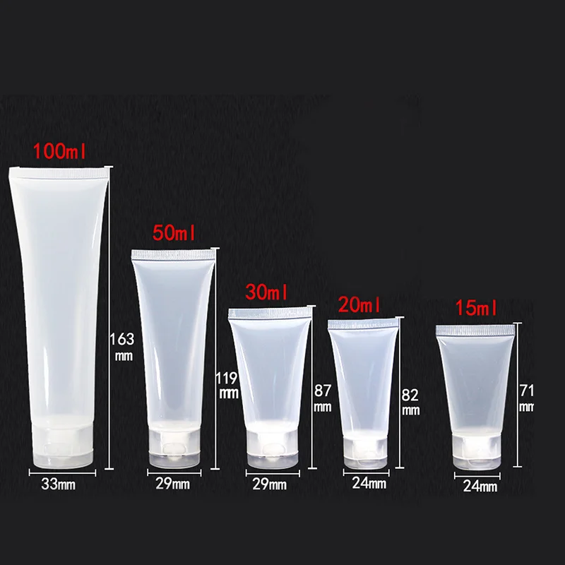 100 шт. пустые косметические мягкие тюбики 15-100 мл прозрачные пластиковые дорожные