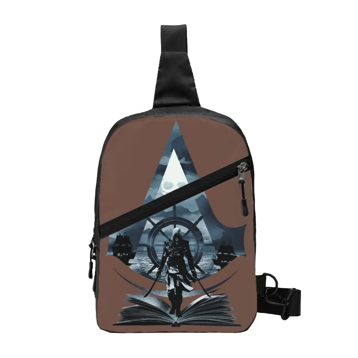 

Black Flag Assassins Creed Sling Chest Bag Vikings Valhalla Game Shoulder Crossbody Backpack for Men Cycling Camping Daypack