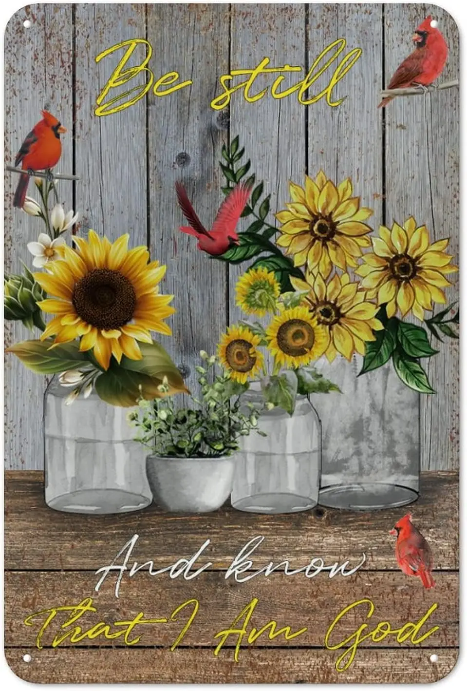 Sunflower Red Brd Metl Sgn Be Stll nd Know Tht m God Tn Dstressed Letterng Цитаты 128n Нержавеющие ntque Wll Decor f