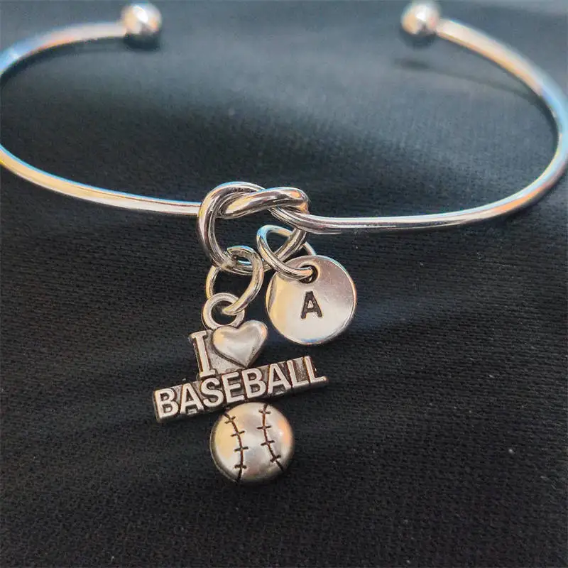 

I Love Baseball Bracelet Sports Heart Letter Monogram Fashion Jewelry Women Gift Friendship Family Pendant