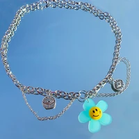 harajuku jewelry blue flower necklace diy egirl aesthetic punk evil eye pendant necklace for women gothic accessories fashion