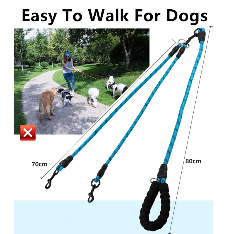 Светоотражающий Поводок для собак двойной поводок с мягкой подкладкой прогулок