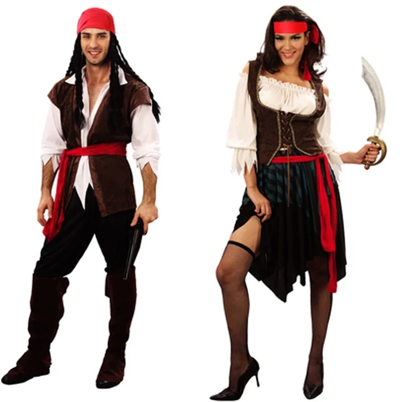 

Pirate Costumes for Women Men Adult Halloween Male Captain Jack Sparrow Costume Pirates of the Caribbean Cosplay Clothes Set