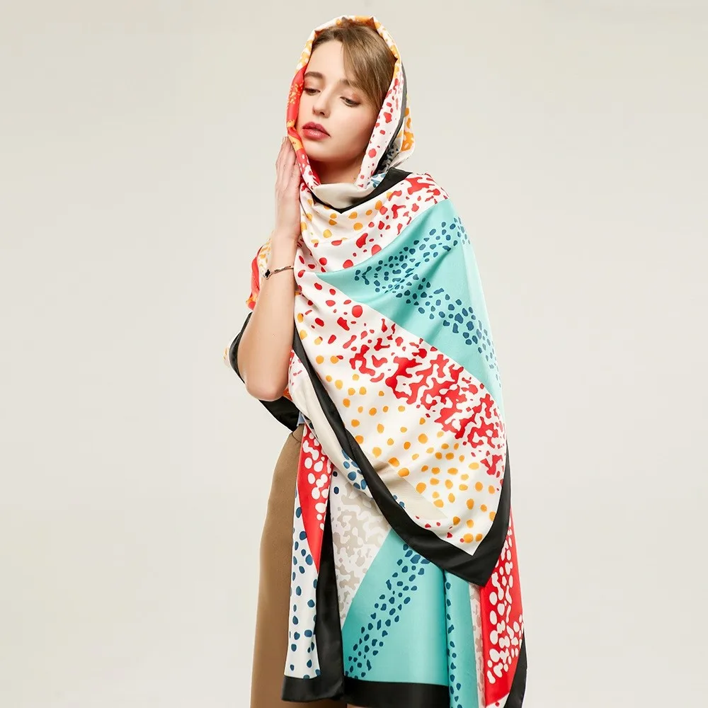 

180*90cm Luxury Brand Women Summer Silk Scarves Shawls Lady Wraps Soft female Geometry beach stole bandanna foulard muffler