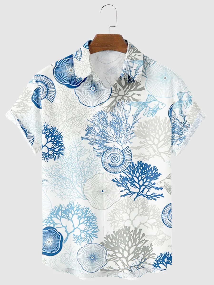 Men's Fashion Y2K T-Shirts Hawaiian Shirt 3d Print Cozy Casual One Button Short Sleeve Beach Oversized Clothes 1