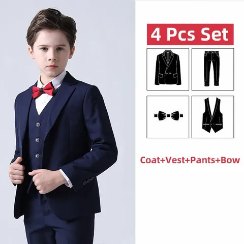 Одежда для мальчиков, детский костюм черного и синего цвета, костюм на день рождения ребенка, элегантный свадебный костюм для подростков, Официальный блейзер для выступлений