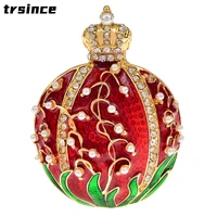 new enamel fruit pomegranate shape brooches for women and men cute rhinestone crown design pearl brooch pins corsage