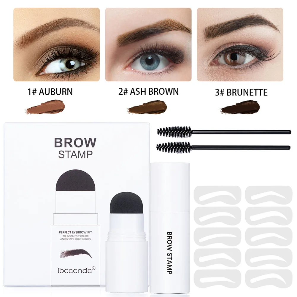 

3 In 1 Eyebrow Stamp Kit Brow Powder for Hairline Contour Waterproof Long Lasting Eyebrows Shaping with Brow Card Stencils