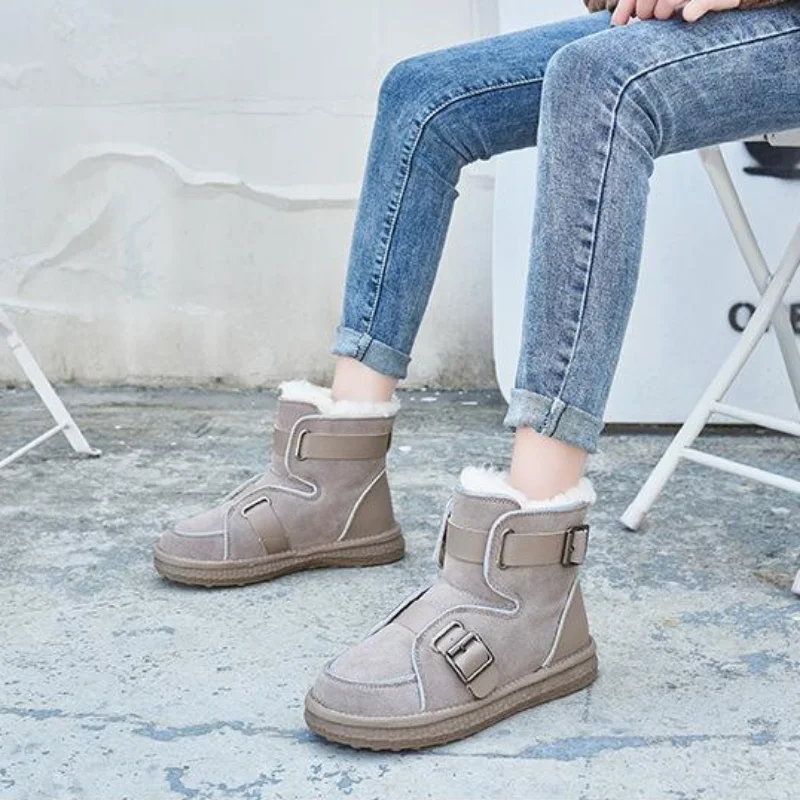 Winter 2023 Snow Boots Woman Most Sold Leather and Fur Booties Chunky Half Autumn Footwear Women's Shoes Black Hot Warm New In