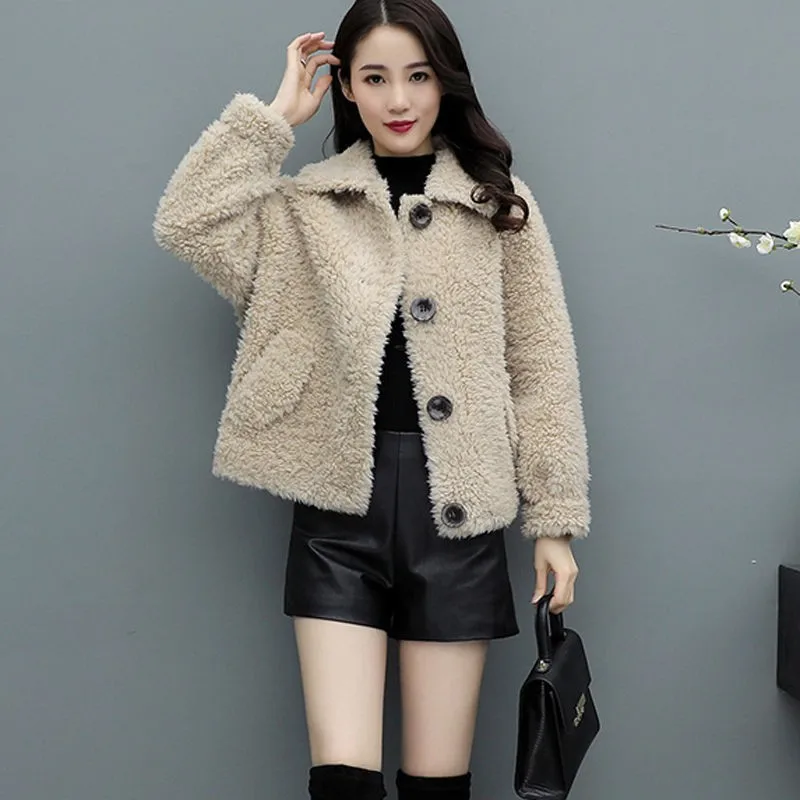Autumn Winter Thicken Warm Teddy Fur Jacket Coat Women Casual Fashion Lamb Faux Fur Overcoat Fluffy Cozy Loose Outerwear New