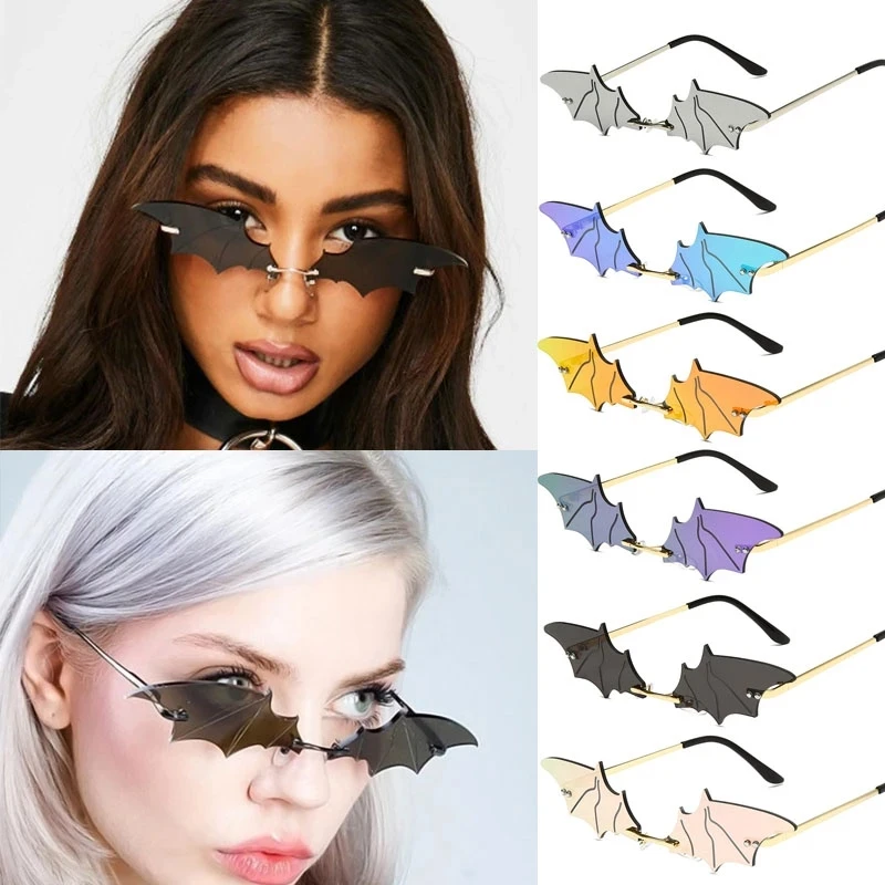 

Punk Bat Sunglasses Women Men Luxury Brand Vintage Cat Eye Rimless Sun Glasses Unique Brand Designer Trending Female Shades
