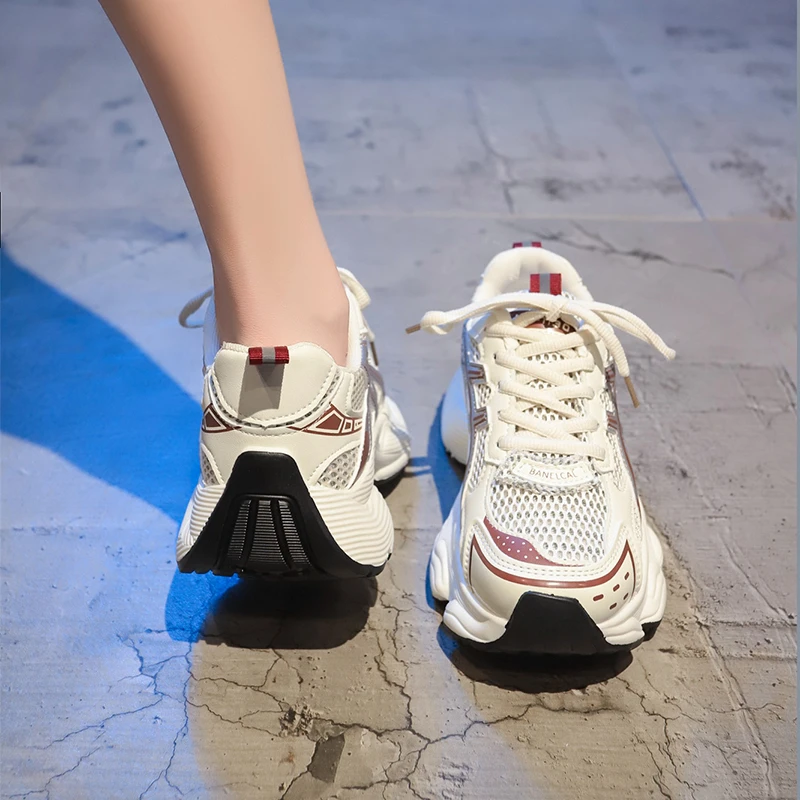 Round Head Mesh Lace-Up Platform Shoes High Quality Casual Vulcanize Shoes Retro Outdoor Breathable Non-Slip Sports Shoes