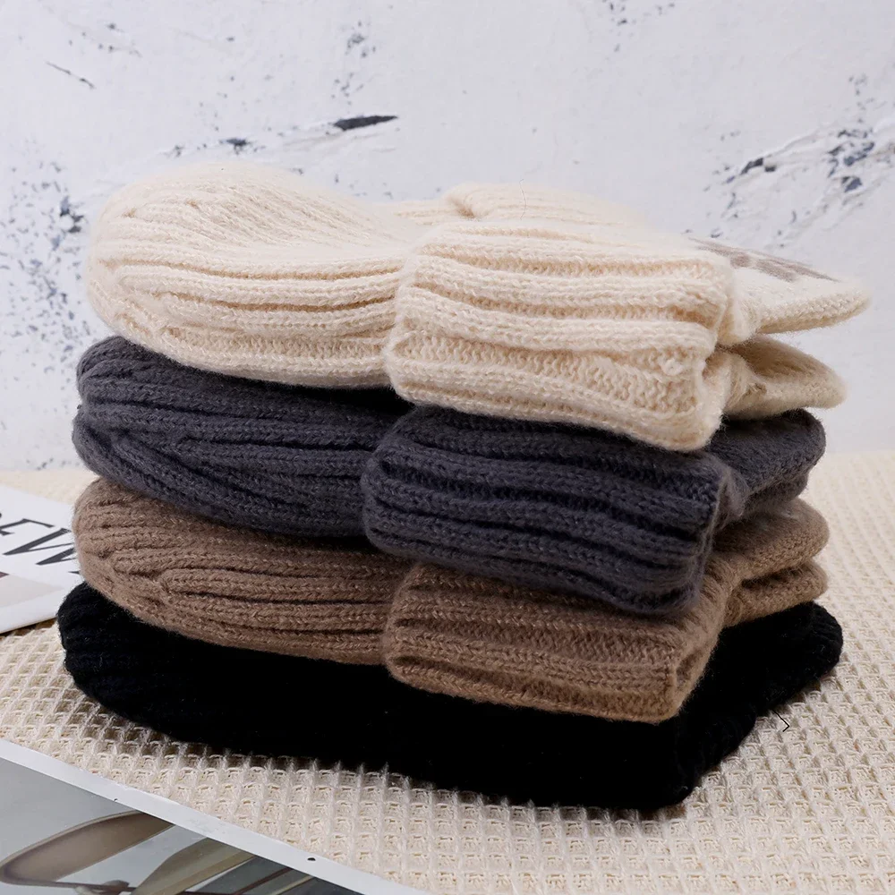 Зима 2024 шапка-ушанка Мужская теплая плотная вязаная шерстяная шапка для